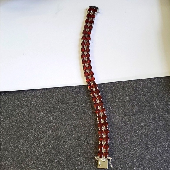 Sterling Silver 925 Garnet Tennis Bracelet - Picture 5 of 12